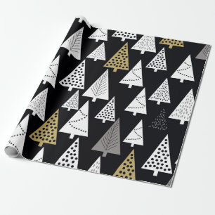 Simple winter pattern. Black background. Gold, sil Wrapping Paper