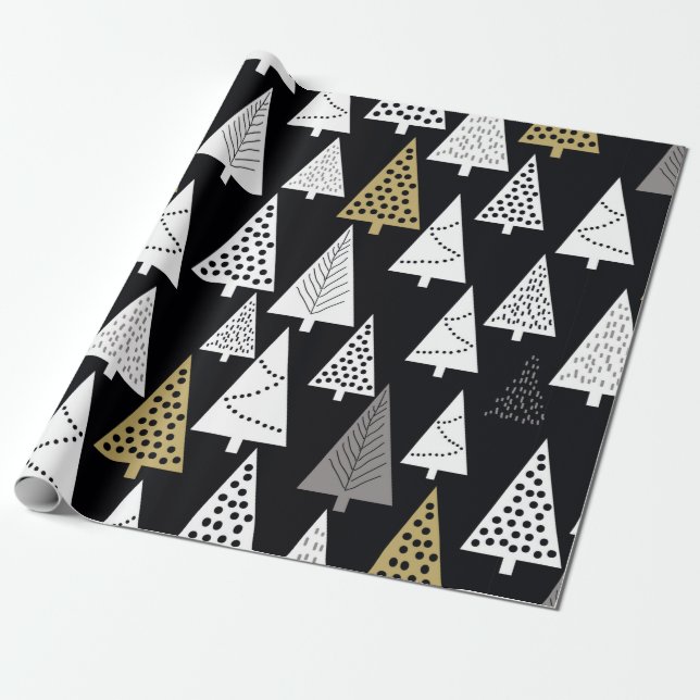 Simple winter pattern. Black background. Gold, sil Wrapping Paper (Unrolled)