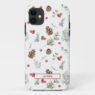 Simple Winter Pine Berry Botanical Name Pattern Case-Mate iPhone Case