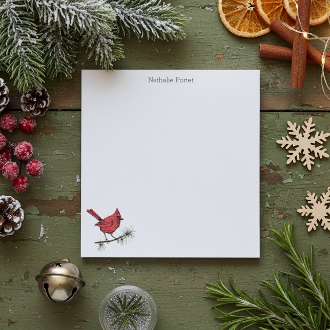 Simple Winter Red Cardinal Bird Custom Notepad (Simple Red Cardinal Bird Illustration Christmas Note Pads. Cute Winter Red Bird Perched on Branch)