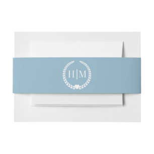 Simple Winter Sky Blue Monogram Invitation Belly Band