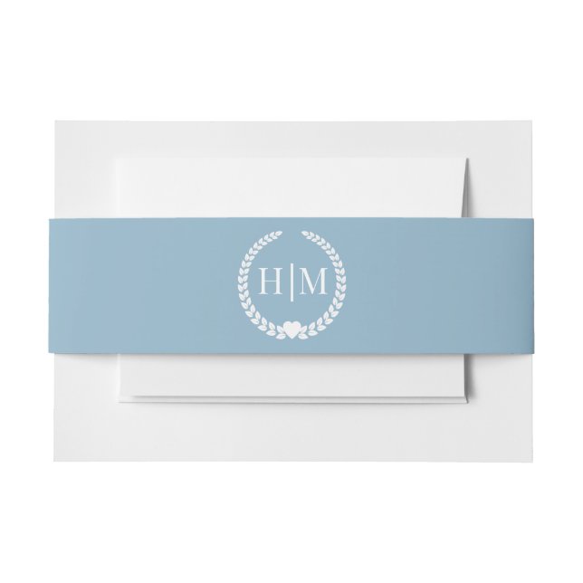 Simple Winter Sky Blue  Monogram Invitation Belly Band (Front Example)