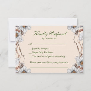 Simple Winter Wedding White Flowers RSVP Card