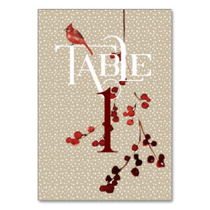 Simple Winter with Cardinal Christmas Wedding Table Number