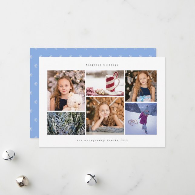 Simple Wintry Snowflake Happy Holiday Photo Card (Front/Back In Situ)