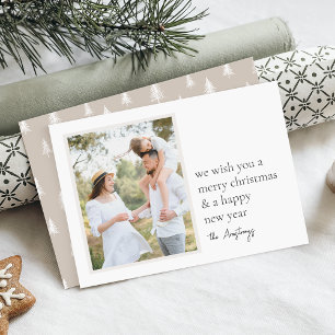 Simple Wish Neutral Minimalist One Photo Holiday Card