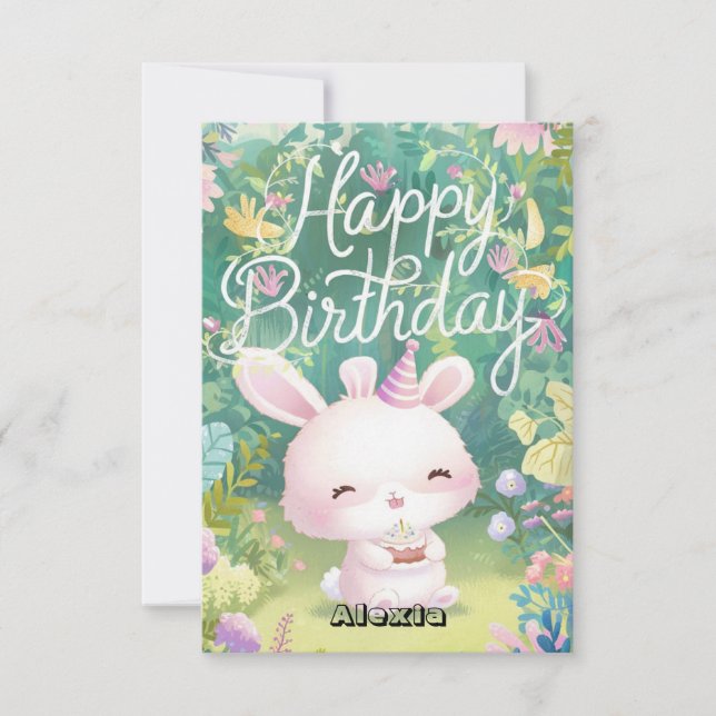 Simple Wishes Bunny Digital Birthday Card (Front)