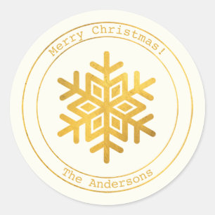 Simple Wishes • Minimal Gold Snowflake Christmas Classic Round Sticker