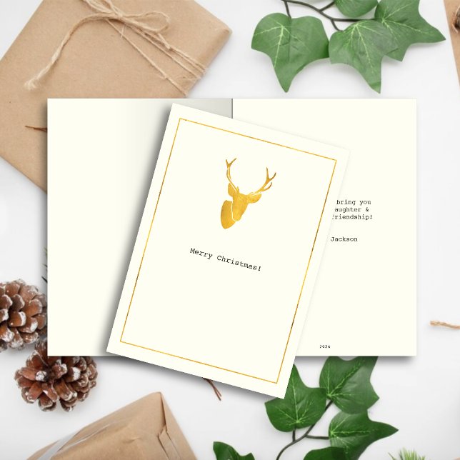 Simple Wishes • Minimalist Gold Deer Christmas Holiday Card (Creator Uploaded)