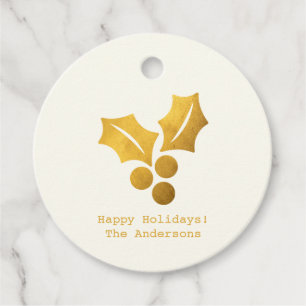 Simple Wishes • Minimalist Gold Holly Christmas Favour Tags