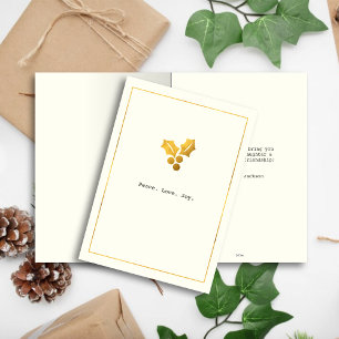 Simple Wishes • Minimalist Gold Holly Christmas Holiday Card