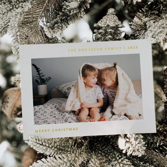 Simple Wishes | Minimalist Two Photo (A simple, elegant gold foil Christmas card with two photos)