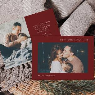 Simple Wishes   Minimalist Two Photo Holiday Card