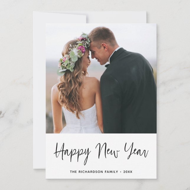 Simple Wishes | Photo Happy New Year Holiday Card (Front)