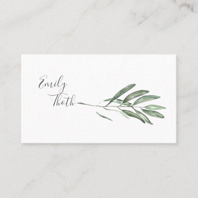 simple with olive leaves business card (Front)