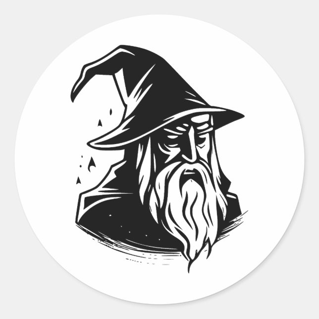 Simple Wizard | Elegance in Black and White Classic Round Sticker (Front)