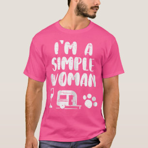 Simple Woman Wine Camping Van Paw Dog Cat Drinking T-Shirt