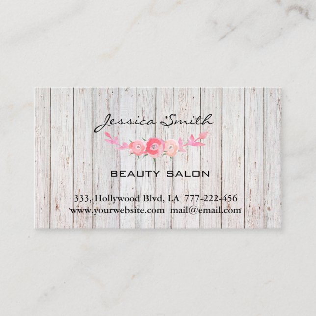 Simple wood look blushed boho roses appointment card (Front)