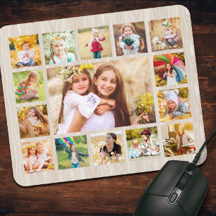 Simple Wood Rustic 15 Photo Collage Mouse Pad