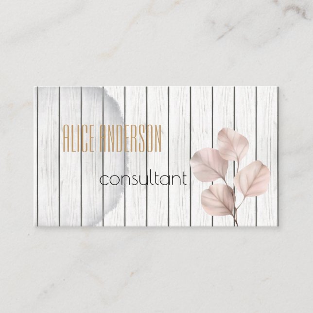 Simple Wooden Blush Floral Consultant Business Card (Front)