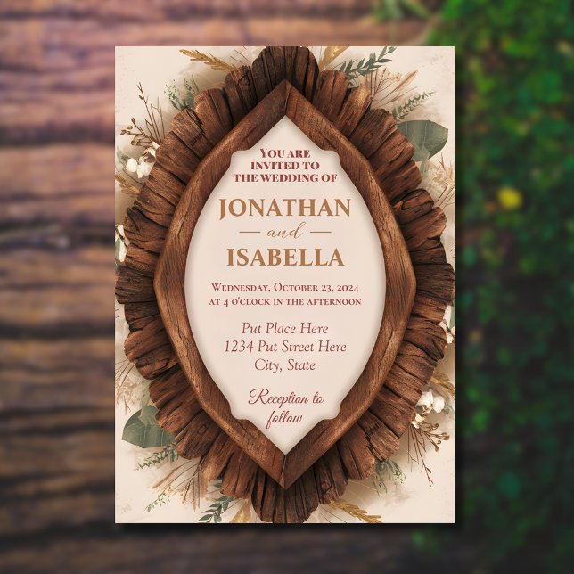 Simple Wooden Frame Rustic Wedding Invitation (Creator Uploaded)