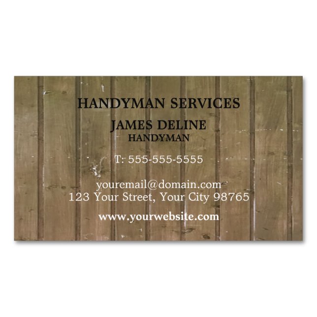 Simple Wooden Plank Handyman Magnetic Business Card (Front)