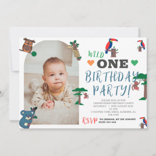 Simple Woodland Animals First Birthday Invitation