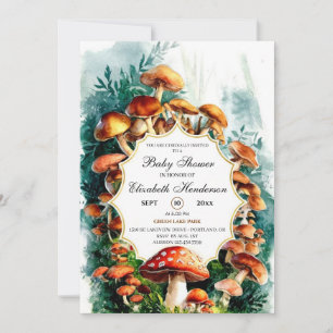 Simple Woodland Mushroom Baby Shower Invitation