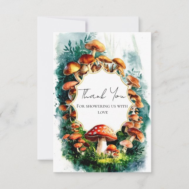 Simple Woodland Mushroom Baby Shower Thank You Card (Front)