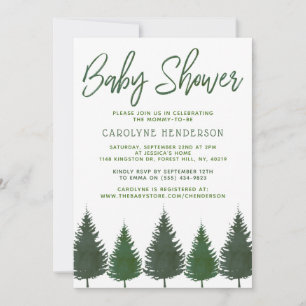 Simple Woodland Pine Trees Greenery Baby Shower Invitation