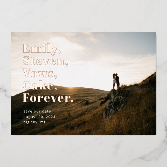 Simple Word List Save the Date Big Photo Card (Front)