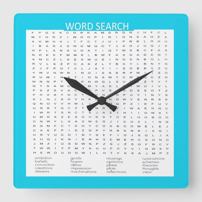 Simple Word Search on Aqua Color Border Square Wall Clock (Front)