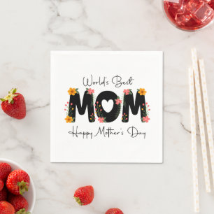 Simple World's Best Mum Mother's Day Calligraphy Napkin