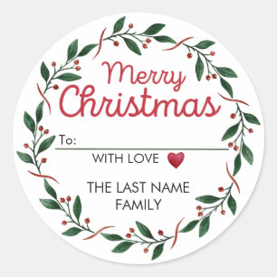 Simple Wreath Christmas Label Sticker and a Heart