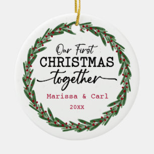 Simple Wreath Green Our First Christmas Together Ceramic Tree Decoration