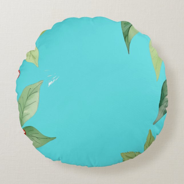 Simple Wreath Holly Berries Merry Xmas Pattern Round Cushion (Front)