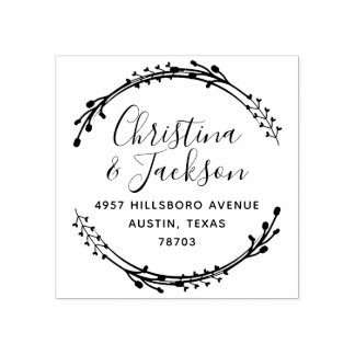 Simple Wreath Newlywed Return Address Rubber Stamp