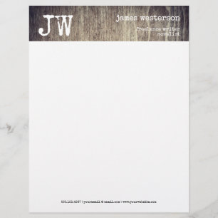 Simple Writer Monogram Rustic Wood Vintage Custom Letterhead