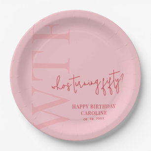 Simple WTF   Pink Red 50th Birthday Paper Plate
