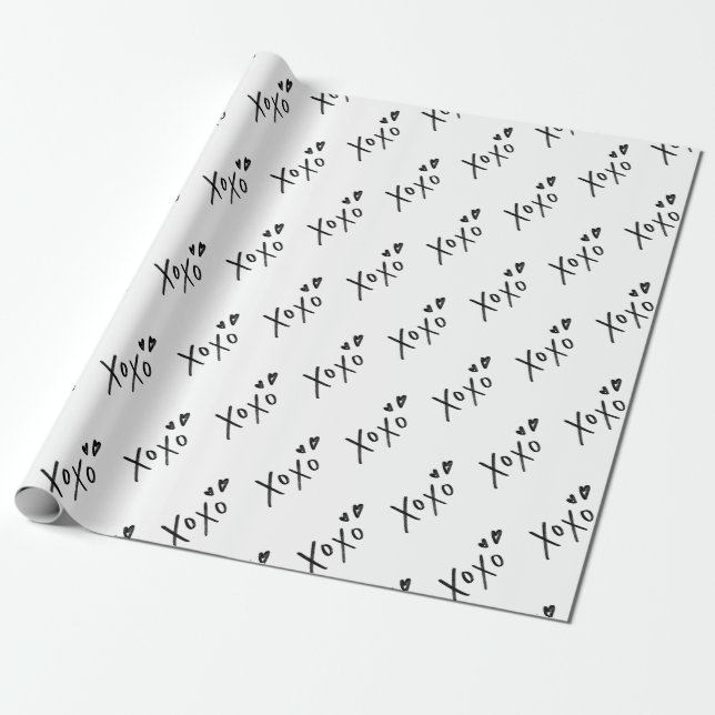 Simple XOXO Lettering in Black Pattern Wrapping Paper (Unrolled)