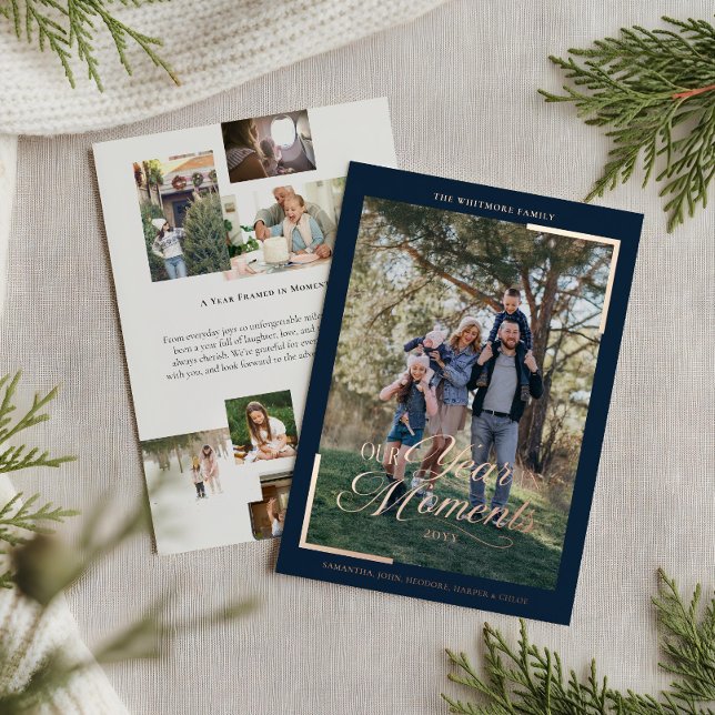 Simple Year in Moments Family Photo Christmas  (Simple Year in Moments Family Photo Christmas Foil Holiday Card)