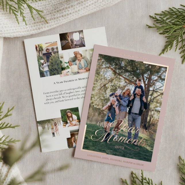 Simple Year in Moments Family Photo Christmas  (Simple Year in Moments Family Photo Christmas Foil Holiday Card)