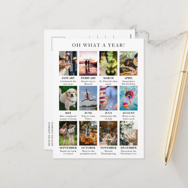 Simple Year in Review Photo Modern Christmas Holiday Postcard (Front/Back In Situ)