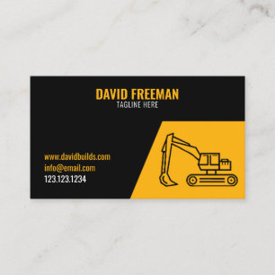 Simple Yellow and Black Excavator Construction Business Card