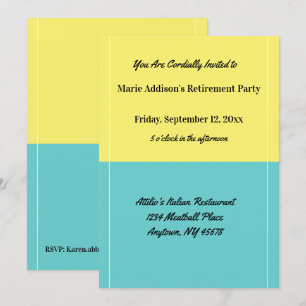 Simple Yellow and Blue Retirement Party Restaurant Invitation
