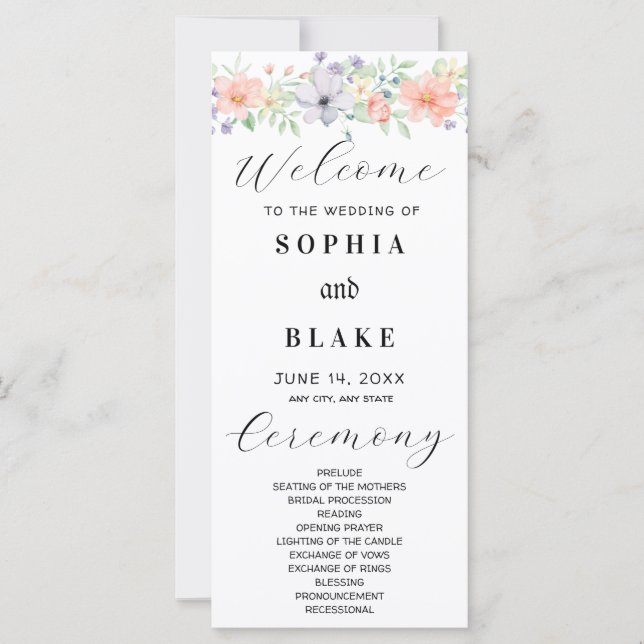 Simple Yellow and Green Floral Wedding Program (Front)