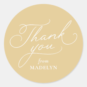 Simple yellow and white baby shower thank you classic round sticker