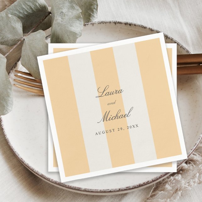 Simple Yellow and White Cabana Stripes Wedding Napkin (Creator Uploaded)