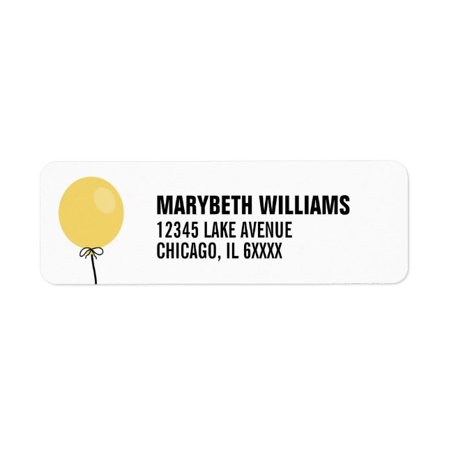 Simple Yellow Balloon Baby Shower Address Label (Front)