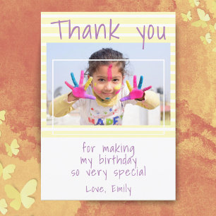 Simple Yellow Birthday Photo Thank you Card